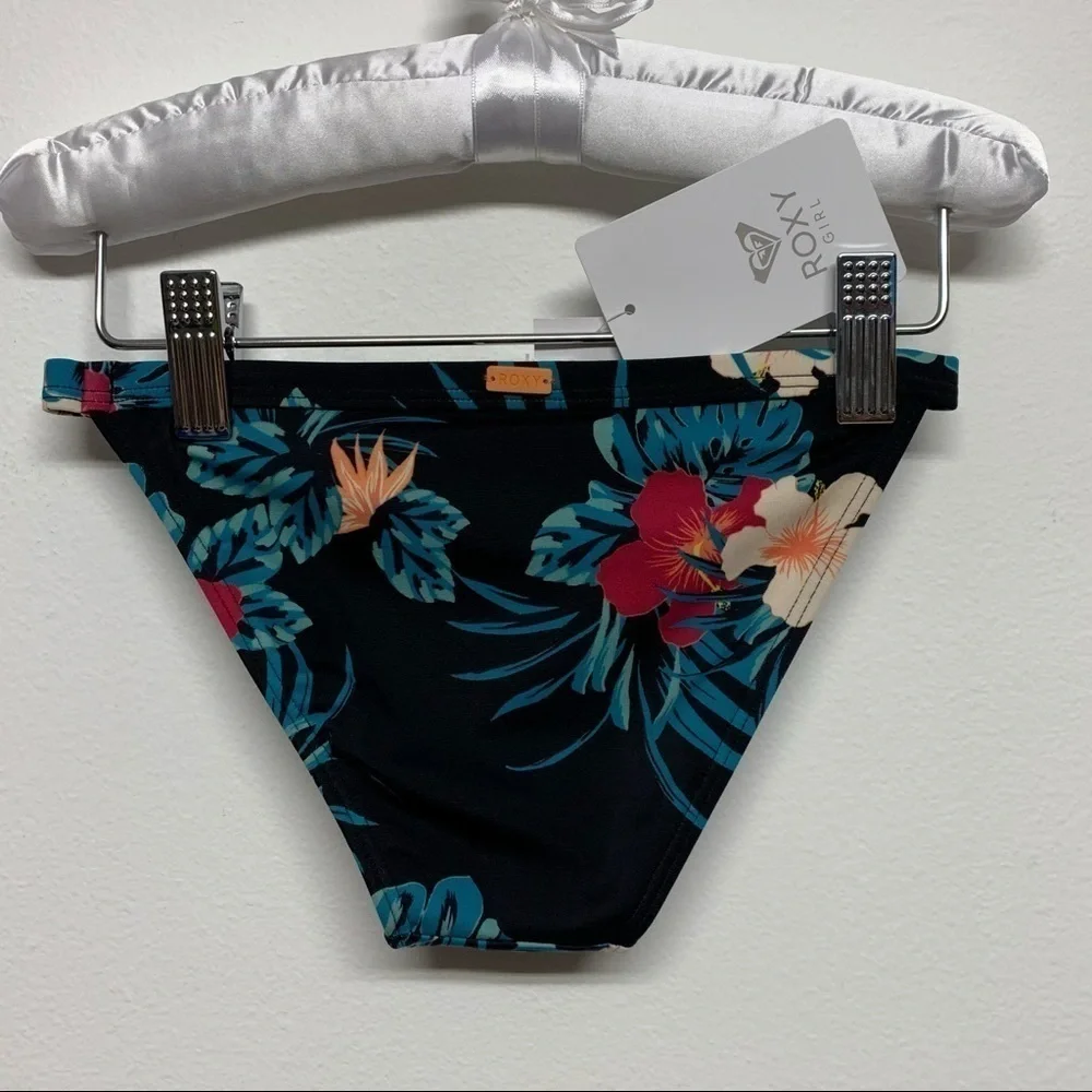 ROXY Girls Size 8 (S) Sunkissed Black Floral Bikini Swim Bottom NEW NWT